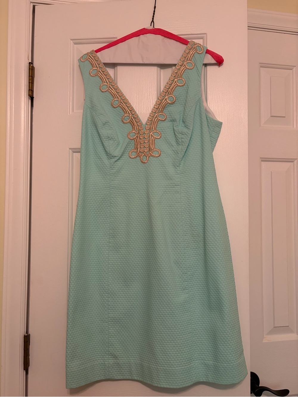 Lilly Pulitzer Sleeveless Mint V-Neck Dress with Gold Trim